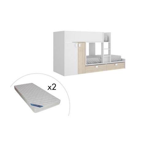 Vente-unique Etagenbett mit Kleiderschrank + MatratzeEichefarben JUANITO  