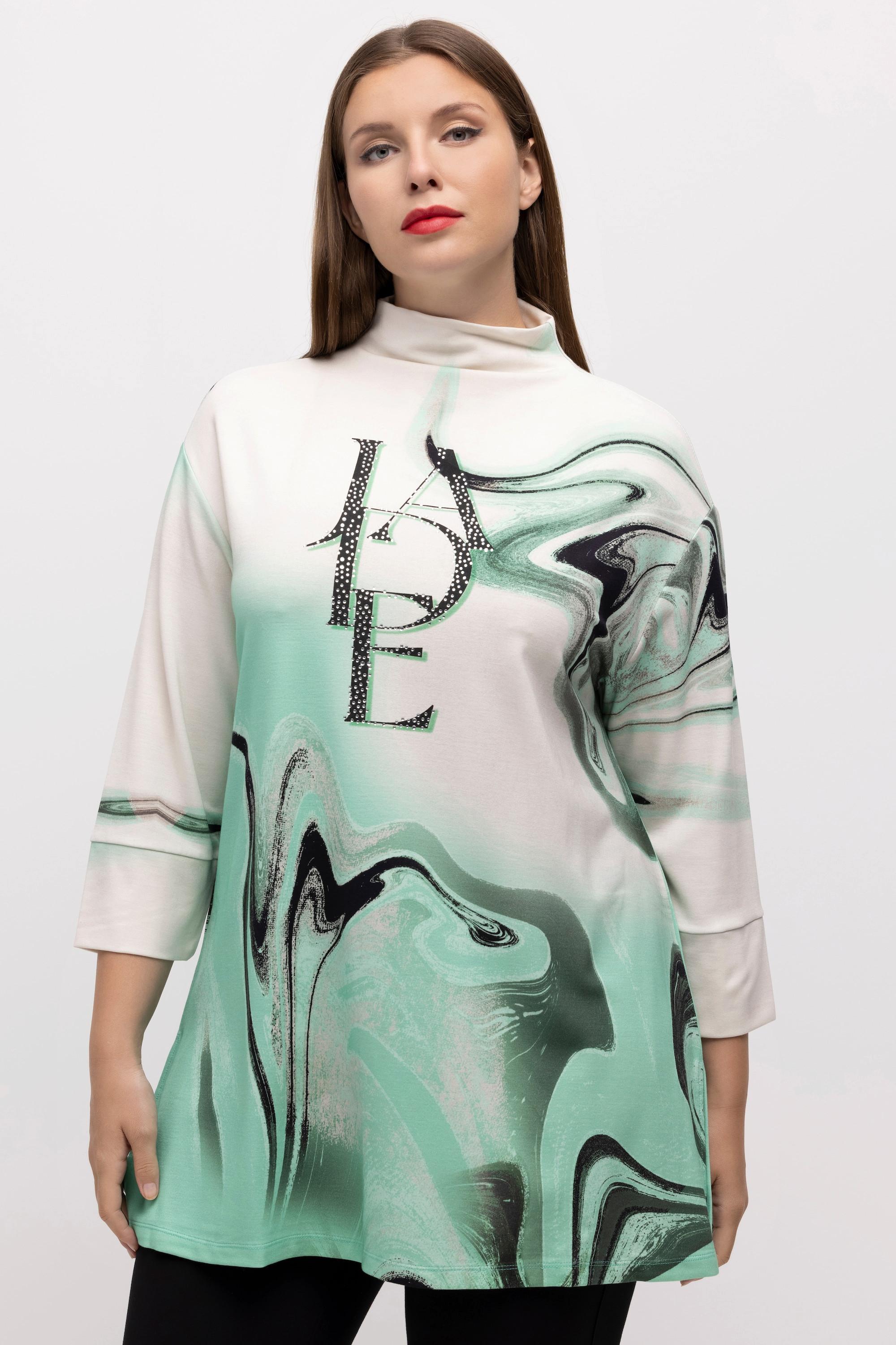 Ulla Popken  Sweatshirt, Ziersteine, Egg-Shape, Stehkragen, Halbarm 