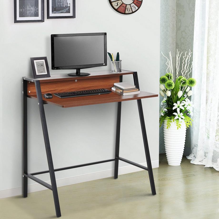 Northio Table D'Ordinateur De Bureau Avec Compartiment De Rangement Et Passage De Câbles, Métal Noyer, 84X45X85Cm, Idéale Pour Le Bureau À Domicile  