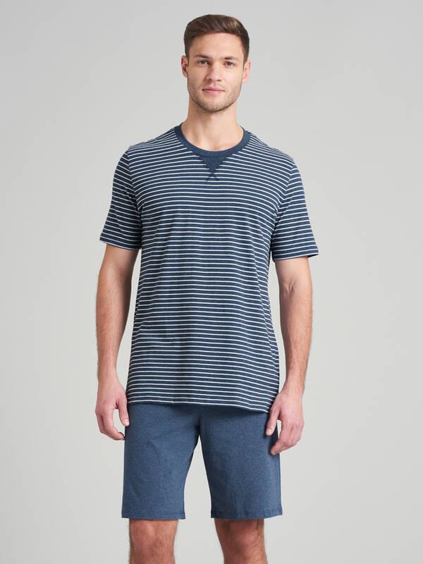 Schiesser Pyjama Kurzarm Gestreiftes Oberteil und Shorts Set  