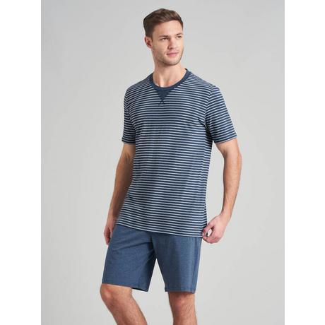 Schiesser Pyjama Kurzarm Gestreiftes Oberteil und Shorts Set  