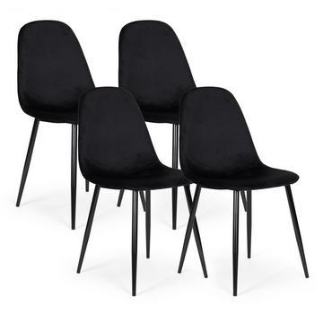 Lot de 4 chaises en velours noir pour salle à manger et salon ModernHome