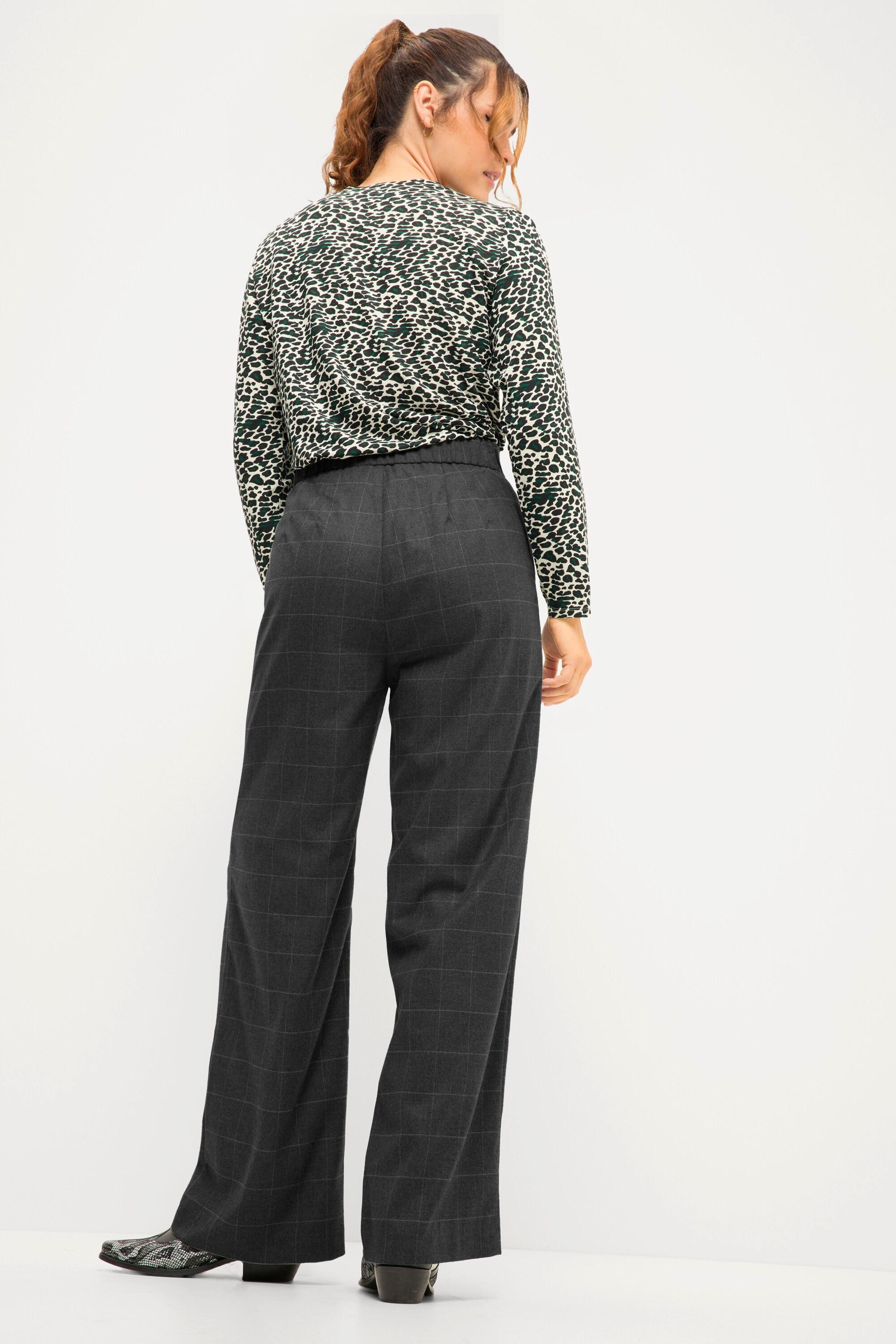 Studio Untold  Pantalon# taille haute à jambes larges et taille partiellement élastique, carreaux tissés 