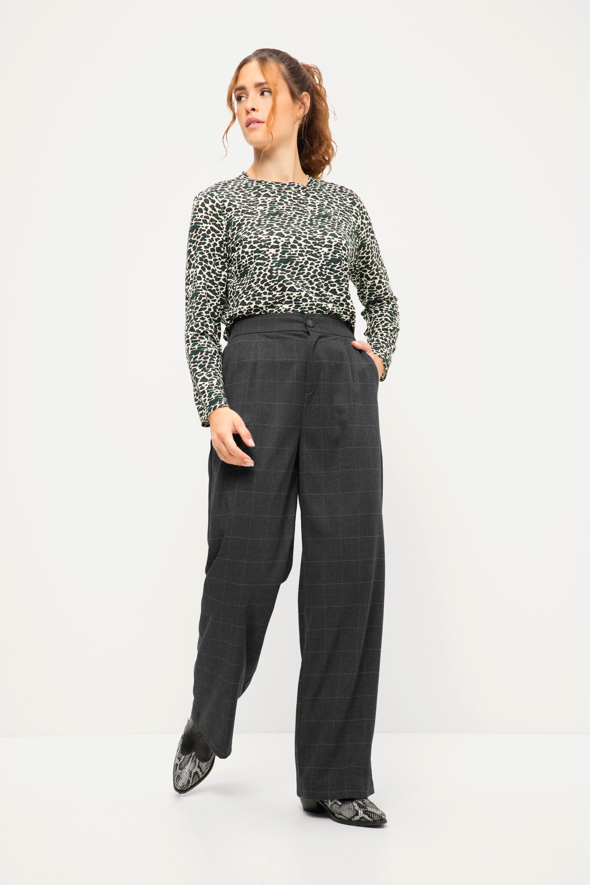 Studio Untold  Pantalon# taille haute à jambes larges et taille partiellement élastique, carreaux tissés 