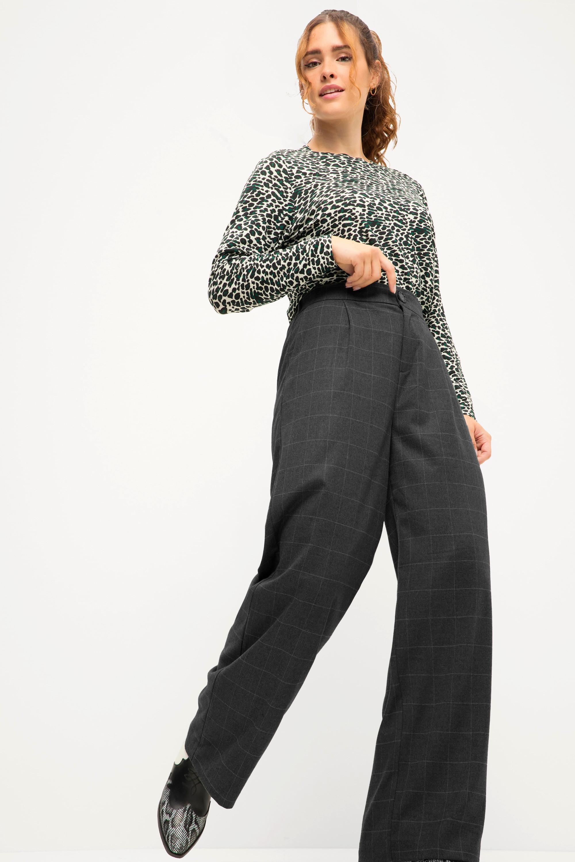 Studio Untold  Pantalon# taille haute à jambes larges et taille partiellement élastique, carreaux tissés 