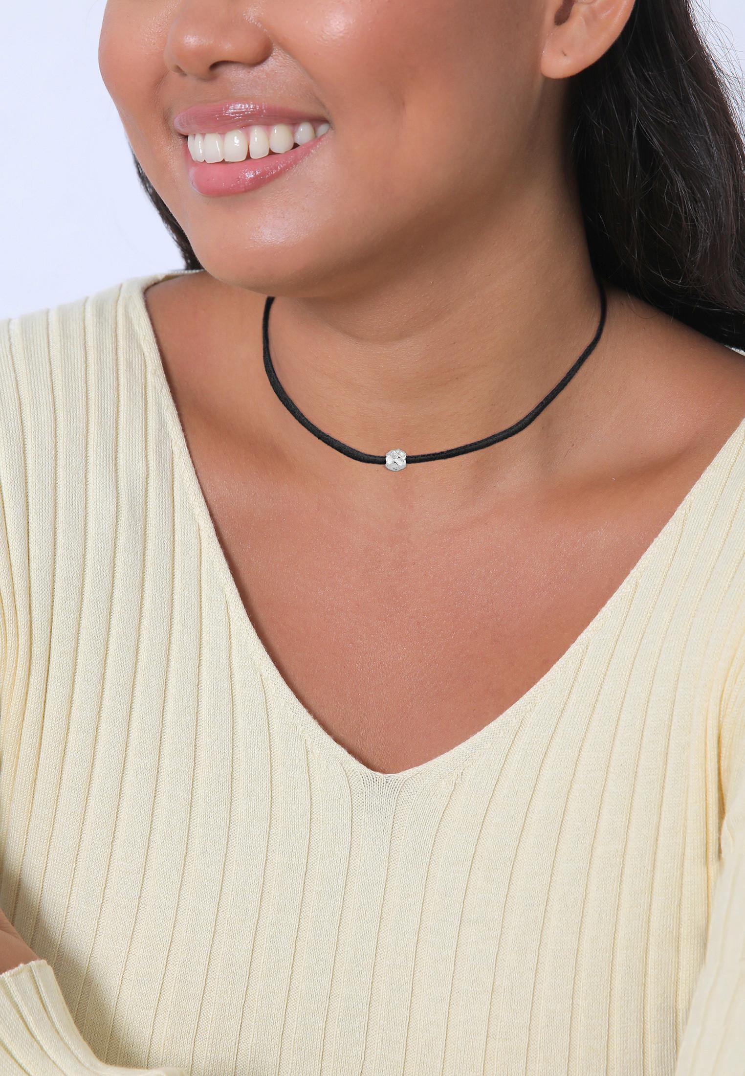 Elli  Halskette Choker Velour Leder Bead 