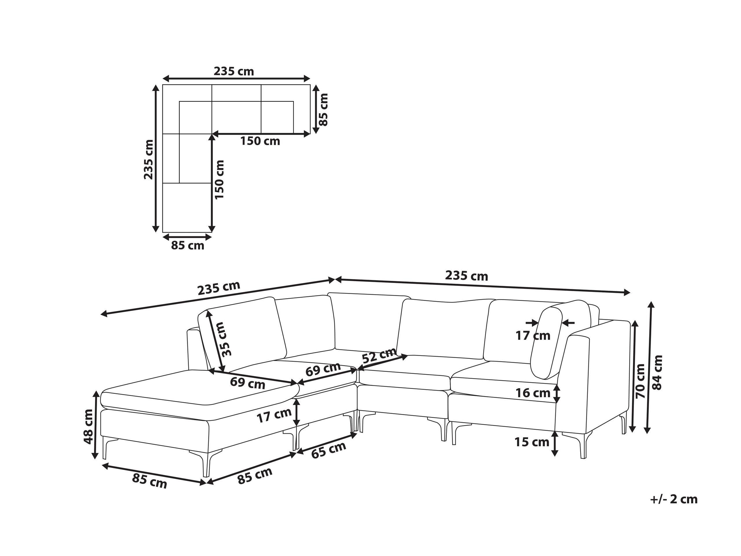 Beliani Ecksofa mit Ottomane aus Samtstoff Modern EVJA  