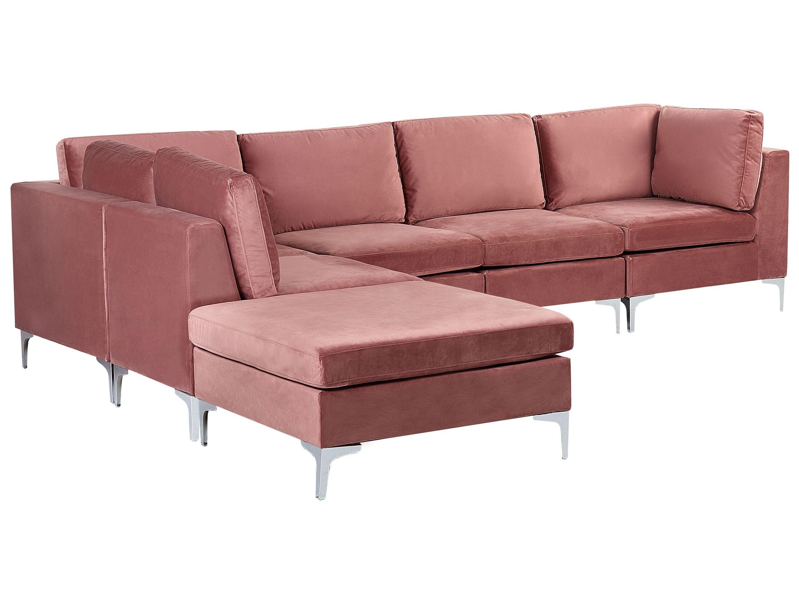 Beliani Ecksofa mit Ottomane aus Samtstoff Modern EVJA  