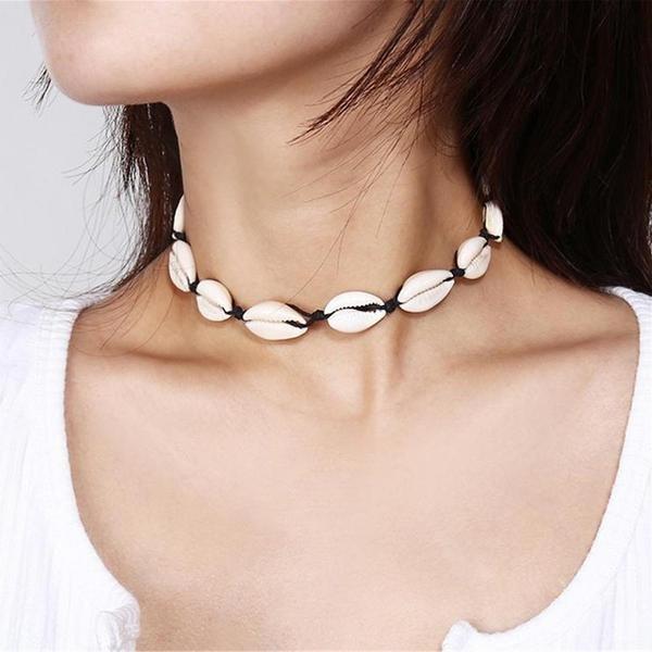 eStore  Collier Choker avec Coquillages - Blanc et Noir 