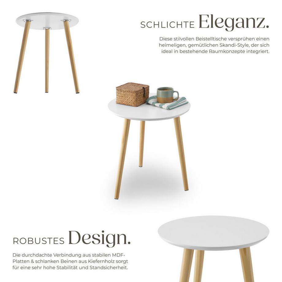 Tectake 2er Set Beistelltisch Skaland Skandi-Style robuste MDF-Platte  