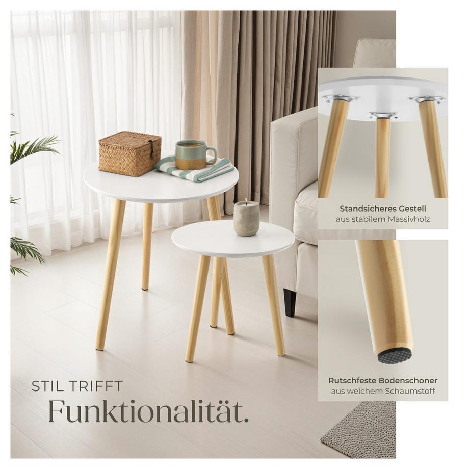 Tectake 2er Set Beistelltisch Skaland Skandi-Style robuste MDF-Platte  