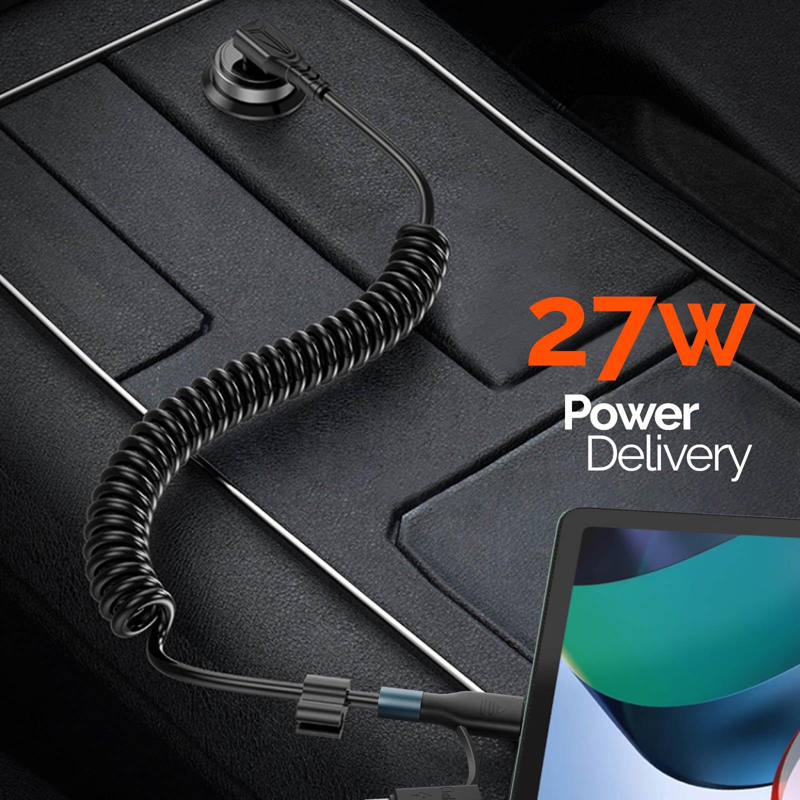 Avizar  Câble spiralé USB-C - USB-C + Lightning 