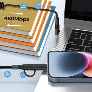 Avizar  Câble spiralé USB-C - USB-C + Lightning 