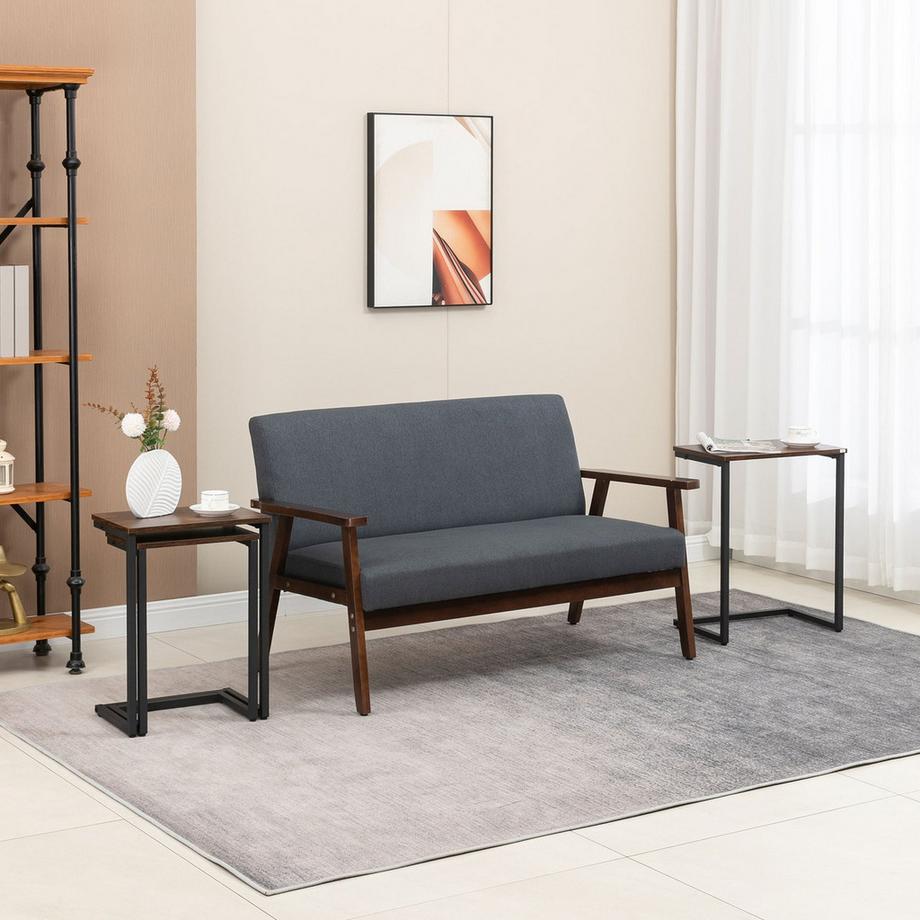 Northio  Lot De 3 Tables D'Appoint Gain De Place En Forme De C Design Industriel Cadre En Acier Pour Salon Marron Rustique 