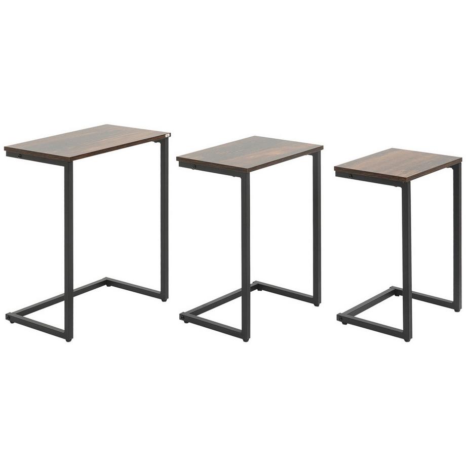 Northio  Lot De 3 Tables D'Appoint Gain De Place En Forme De C Design Industriel Cadre En Acier Pour Salon Marron Rustique 