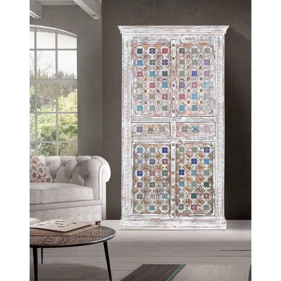 mutoni Schrank Bakhra Mango vintage weiss 100x185  