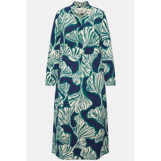 Ulla Popken  Robe maxi en molleton, col bénitier et manches longues, imprimé feuilles 