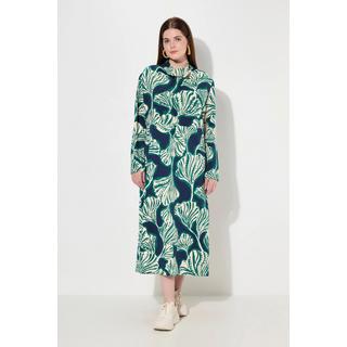 Ulla Popken  Maxi-Sweatkleid, Blätter, Wasserfall-Ausschnitt, Langarm 