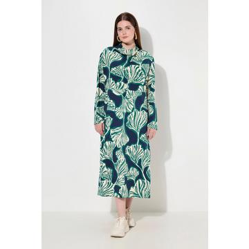 Robe maxi en molleton, col bénitier et manches longues, imprimé feuilles