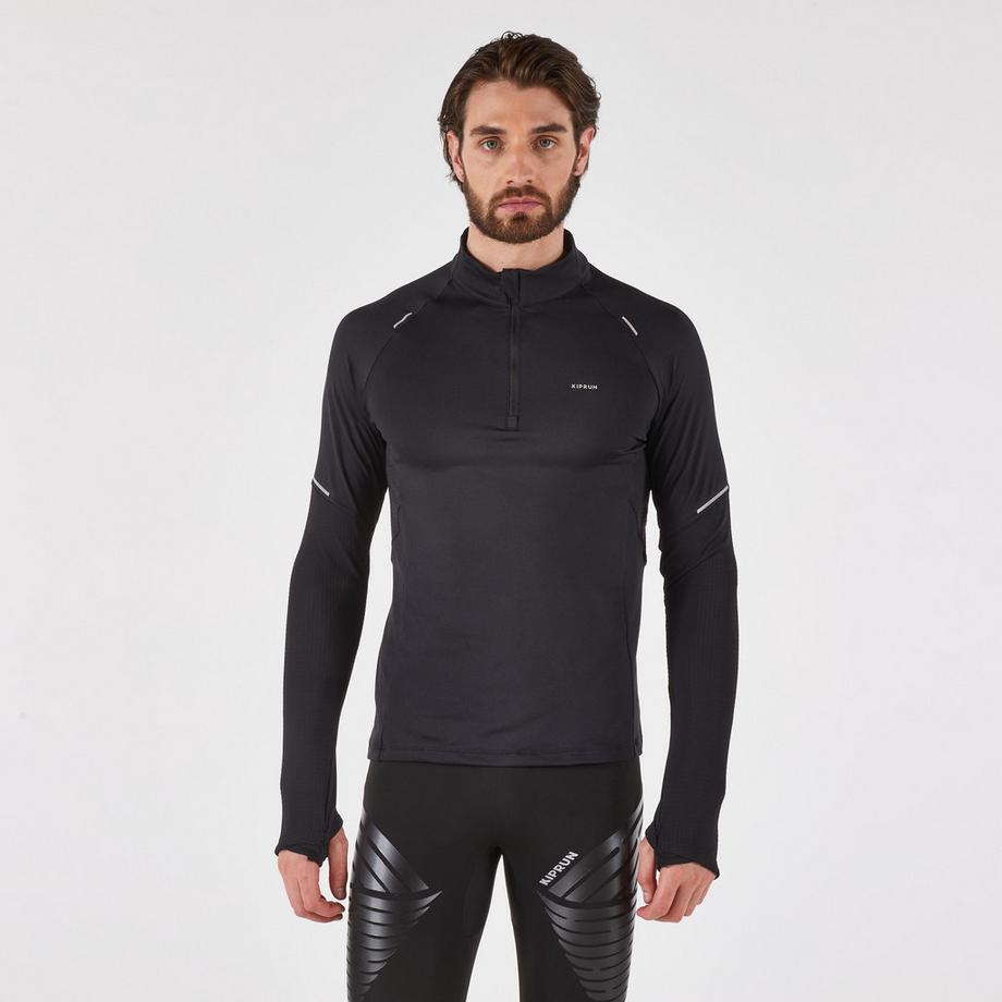 Maglia running uomo maniche lunghe con zip sintetico