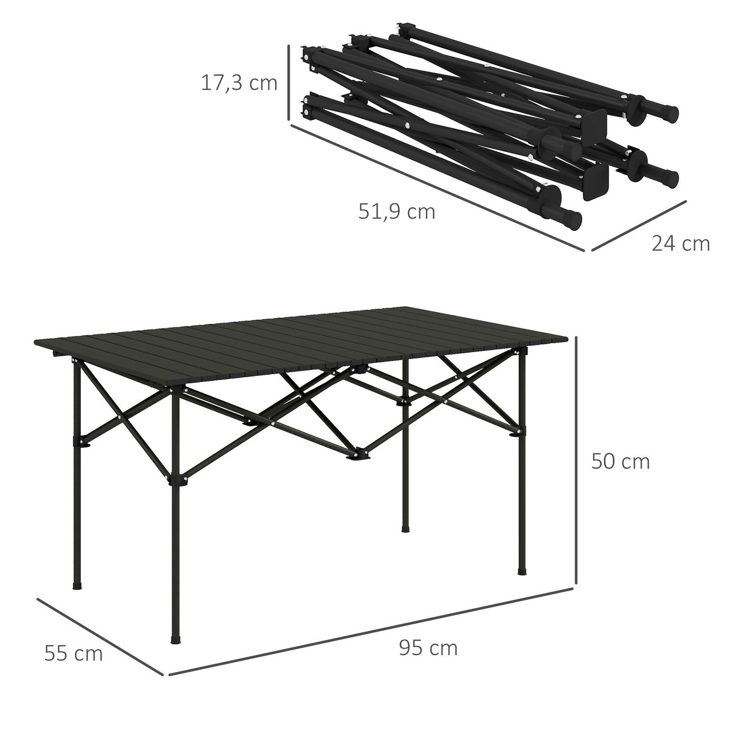 Northio Table de camping table pliante avec plateau enroulable Table de jardin à cadre en X en aluminium table d'appoint légère pour 2 personnes table pliante pour jardin balcon camping 95 x 55 cm noir |  