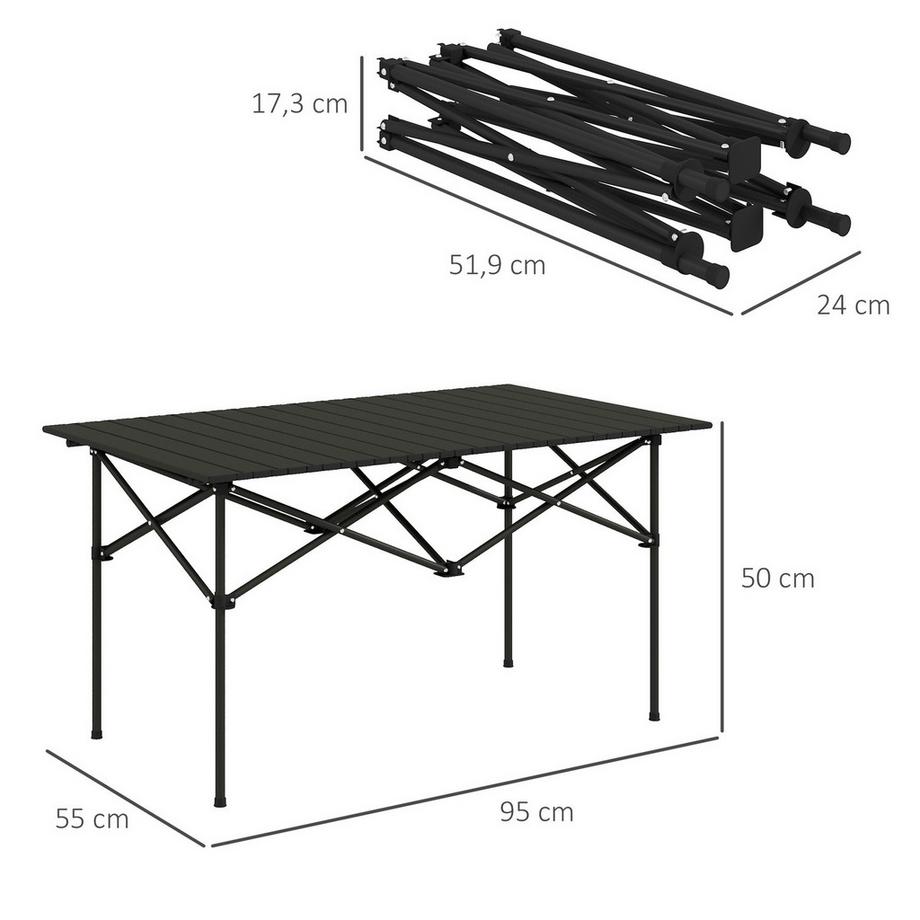 Northio Tavolo da campeggio tavolo pieghevole con piano avvolgibile tavolo da giardino con telaio a X in alluminio leggero tavolino per 2 persone tavolo pieghevole per giardino balcone campeggio 95 x 55 cm nero |  