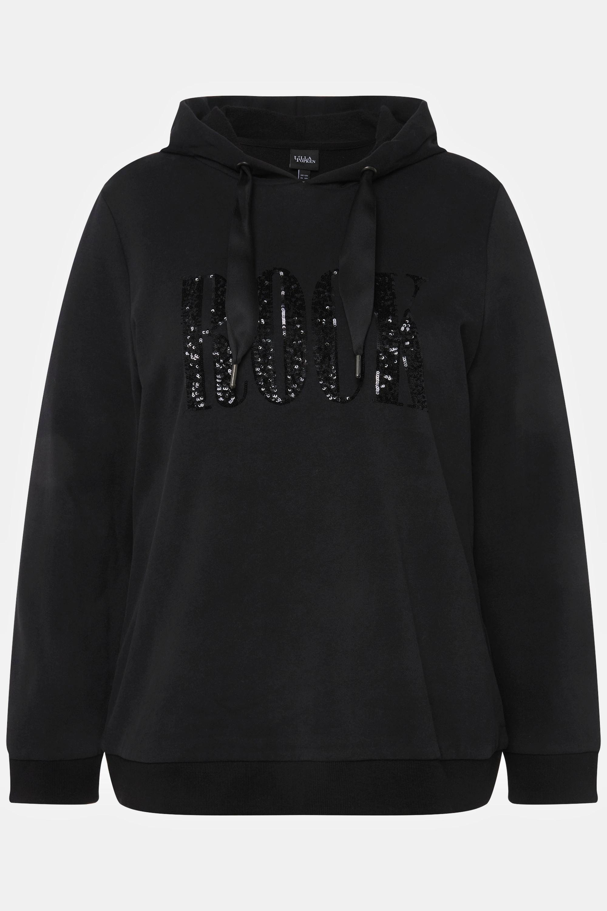 Ulla Popken  Hoodie, Pailletten-Schriftzug, Langarm, Kapuze 