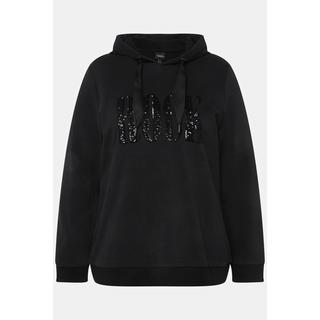 Ulla Popken  Sweat-shirt à capuche et manches longues, imprimé avec paillettes scintillantes 