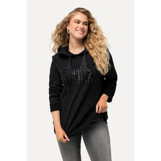 Ulla Popken  Sweat-shirt à capuche et manches longues, imprimé avec paillettes scintillantes 