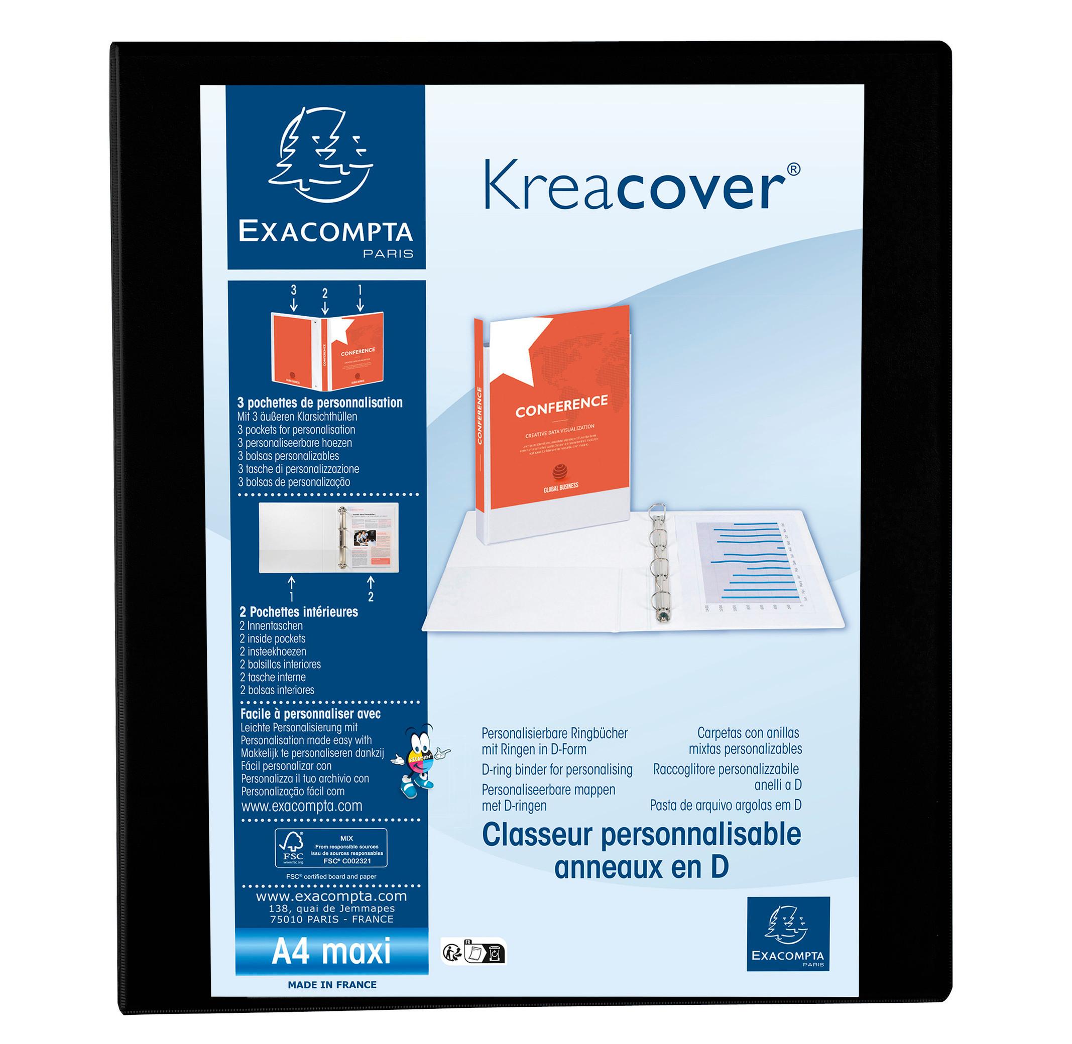 Exacompta Classeur PP personnalisable Kreacover - 4 anneaux en D 30mm - A4 maxi - x 10  