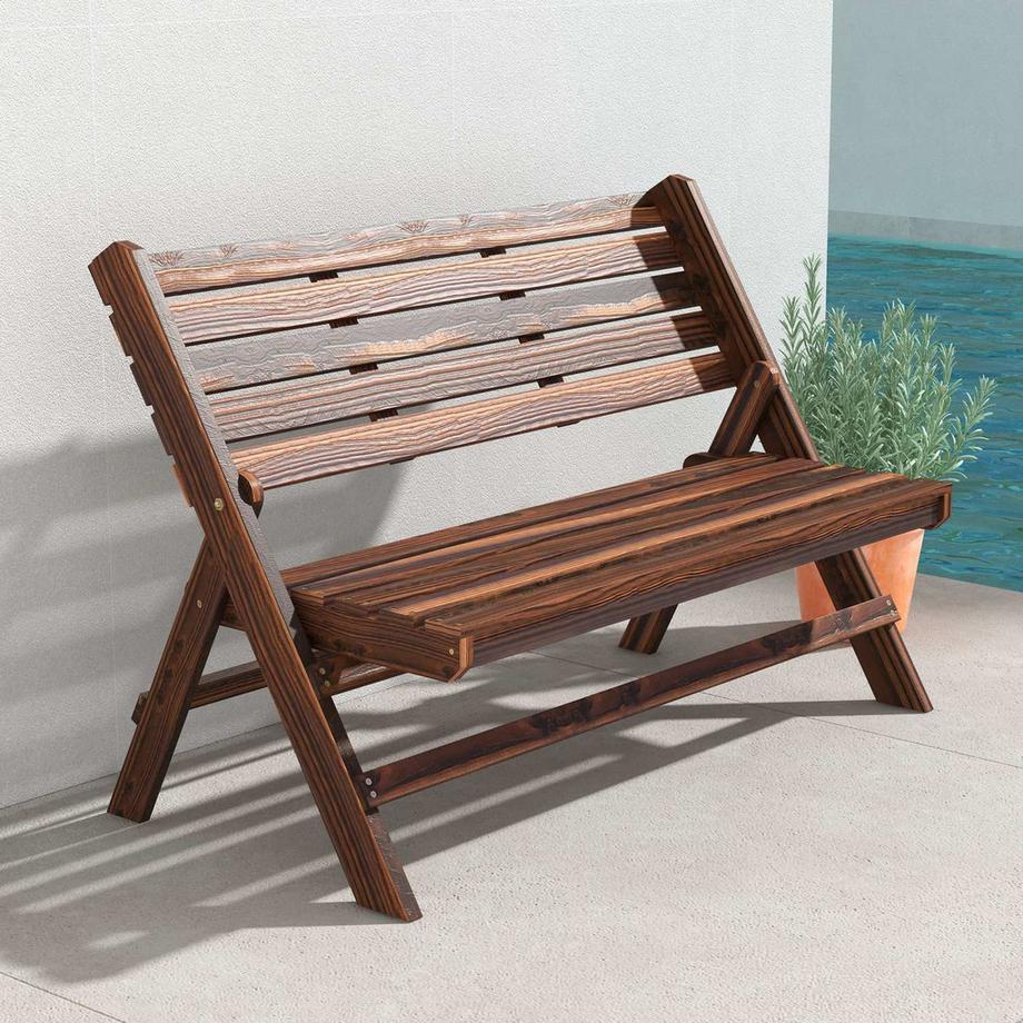 Northio Gartenbank, 2-Sitzer Sitzbank, Holzbank Mit Rückenlehne, Parkbank, Bis 250 Kg Belastbar, Für Garten, Balkon, Verkohlt, 122 X 63 X 83 Cm  