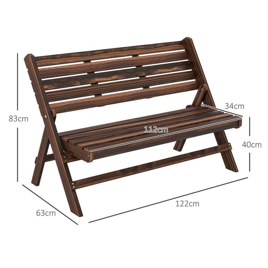 Northio Gartenbank, 2-Sitzer Sitzbank, Holzbank Mit Rückenlehne, Parkbank, Bis 250 Kg Belastbar, Für Garten, Balkon, Verkohlt, 122 X 63 X 83 Cm  