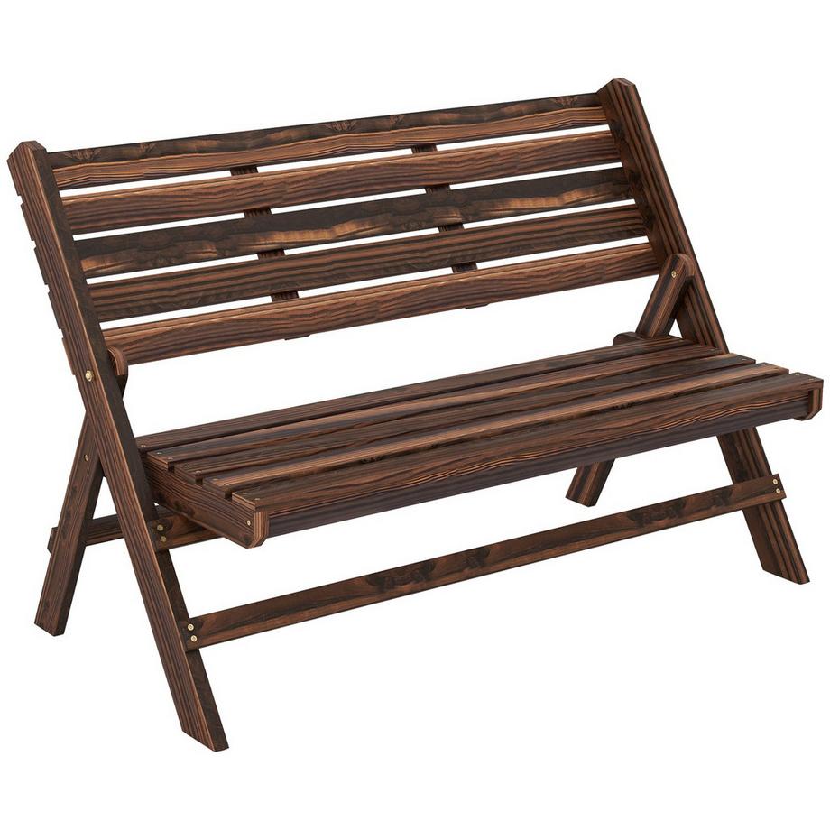 Gartenbank, 2-Sitzer Sitzbank, Holzbank Mit Rückenlehne, Parkbank, Bis 250 Kg Belastbar, Für Garten, Balkon, Verkohlt, 122 X 63 X 83 Cm
