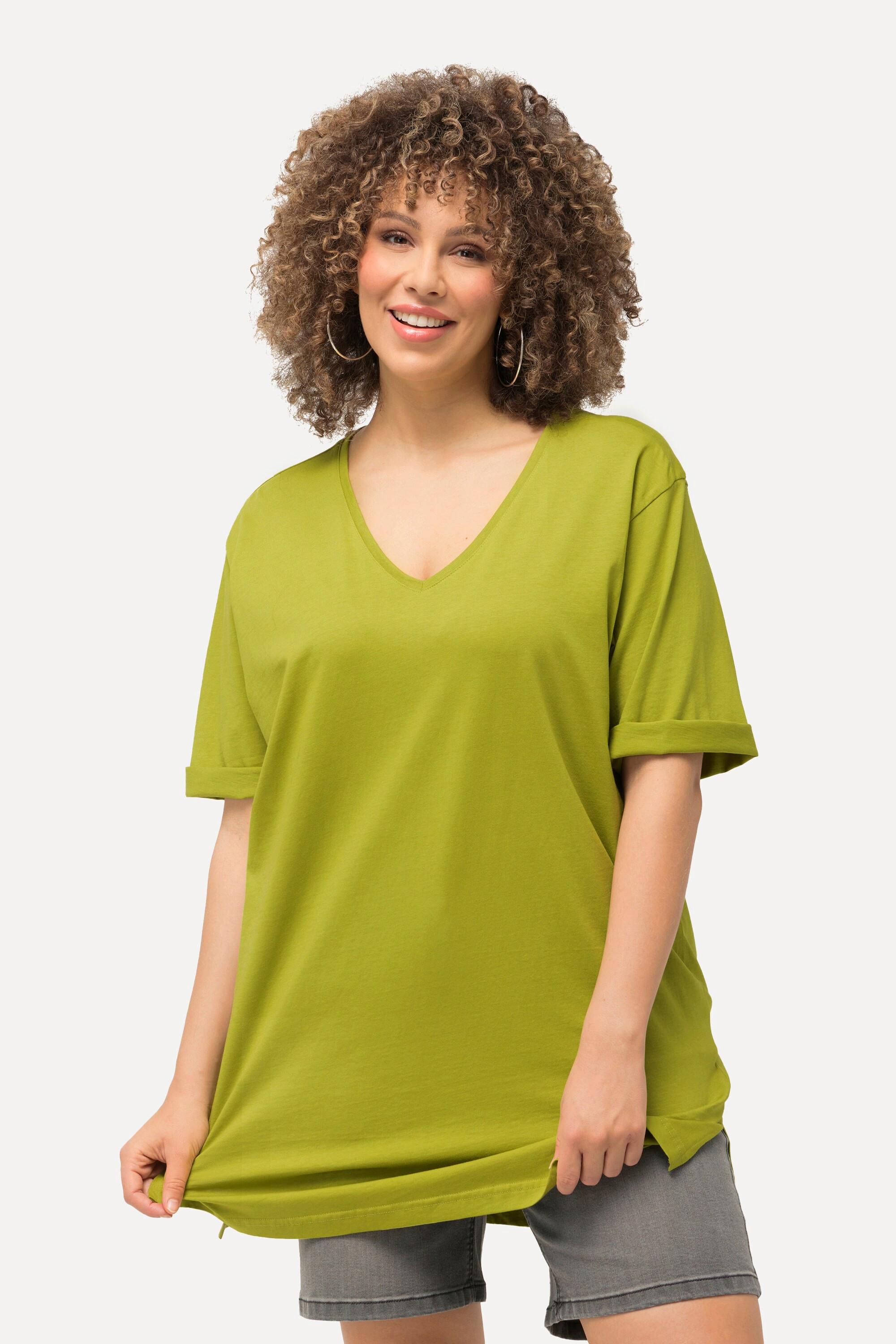 Ulla Popken  T-shirt dalle linee morbide con scollo a V e mezze maniche 