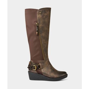 Keilabsatz-Stiefeletten in herbstlichem Braun