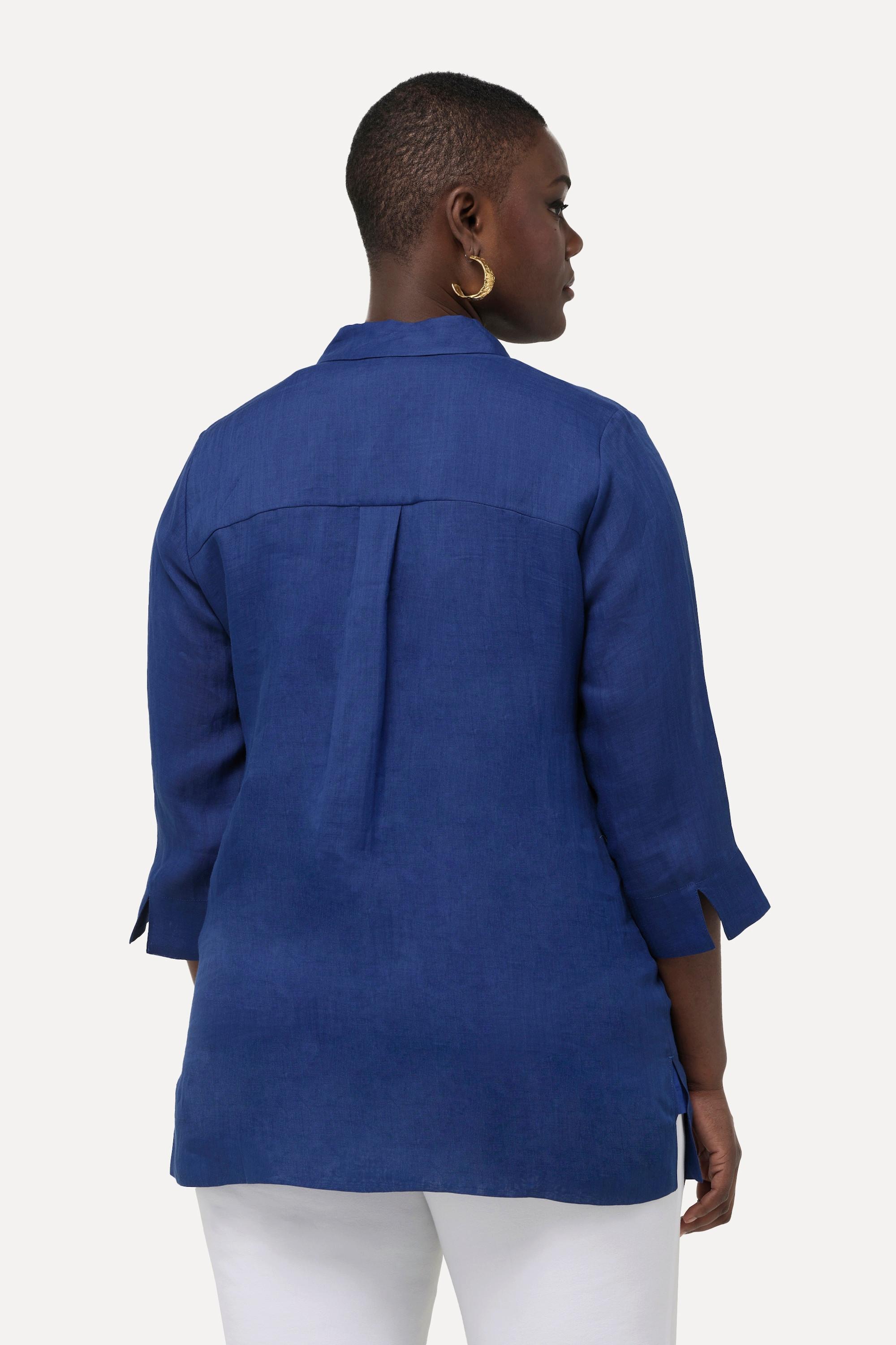 Ulla Popken Blouse Ramie Col Chemise Manches 3/4  