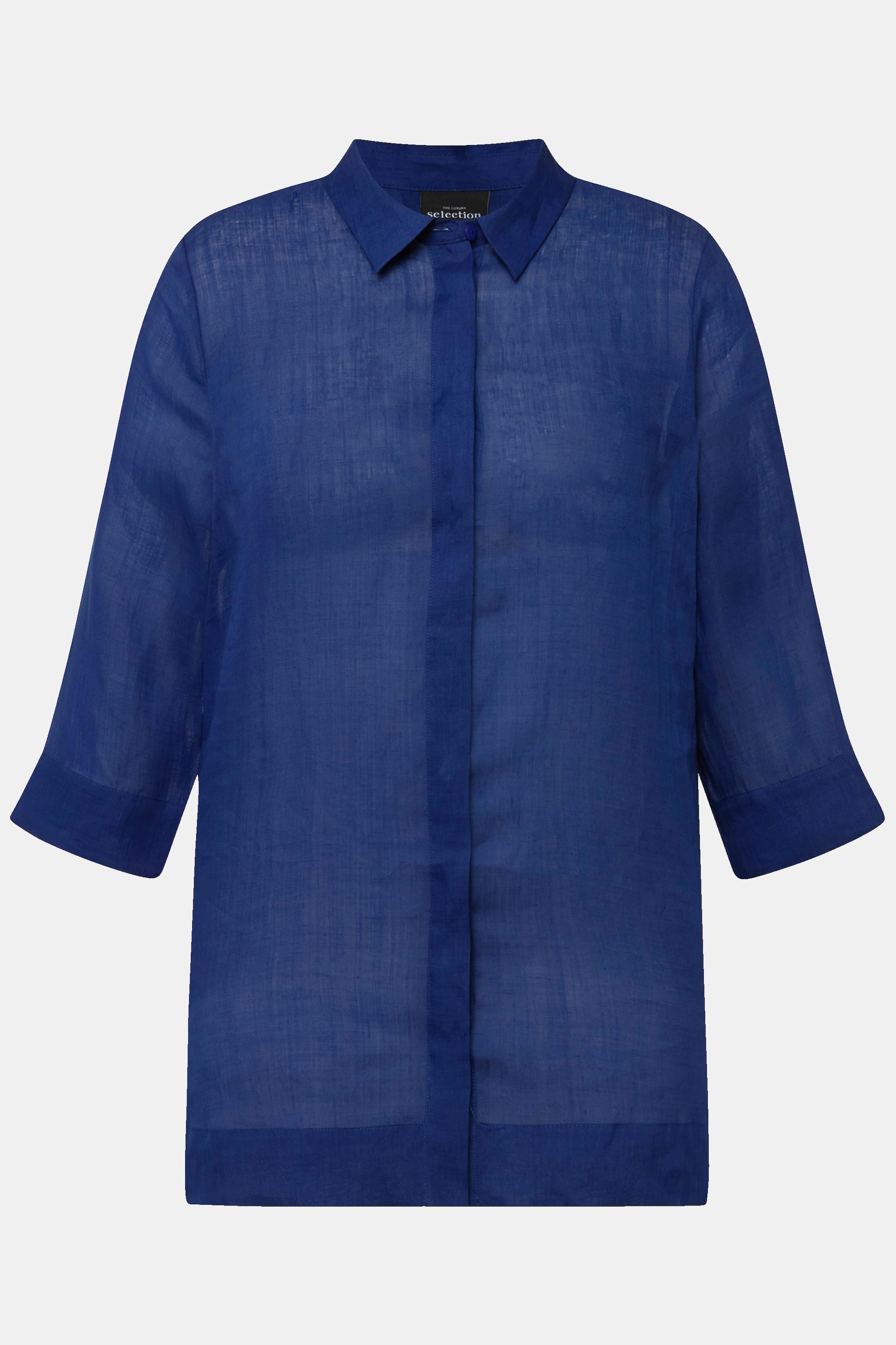 Ulla Popken Blouse Ramie Col Chemise Manches 3/4  