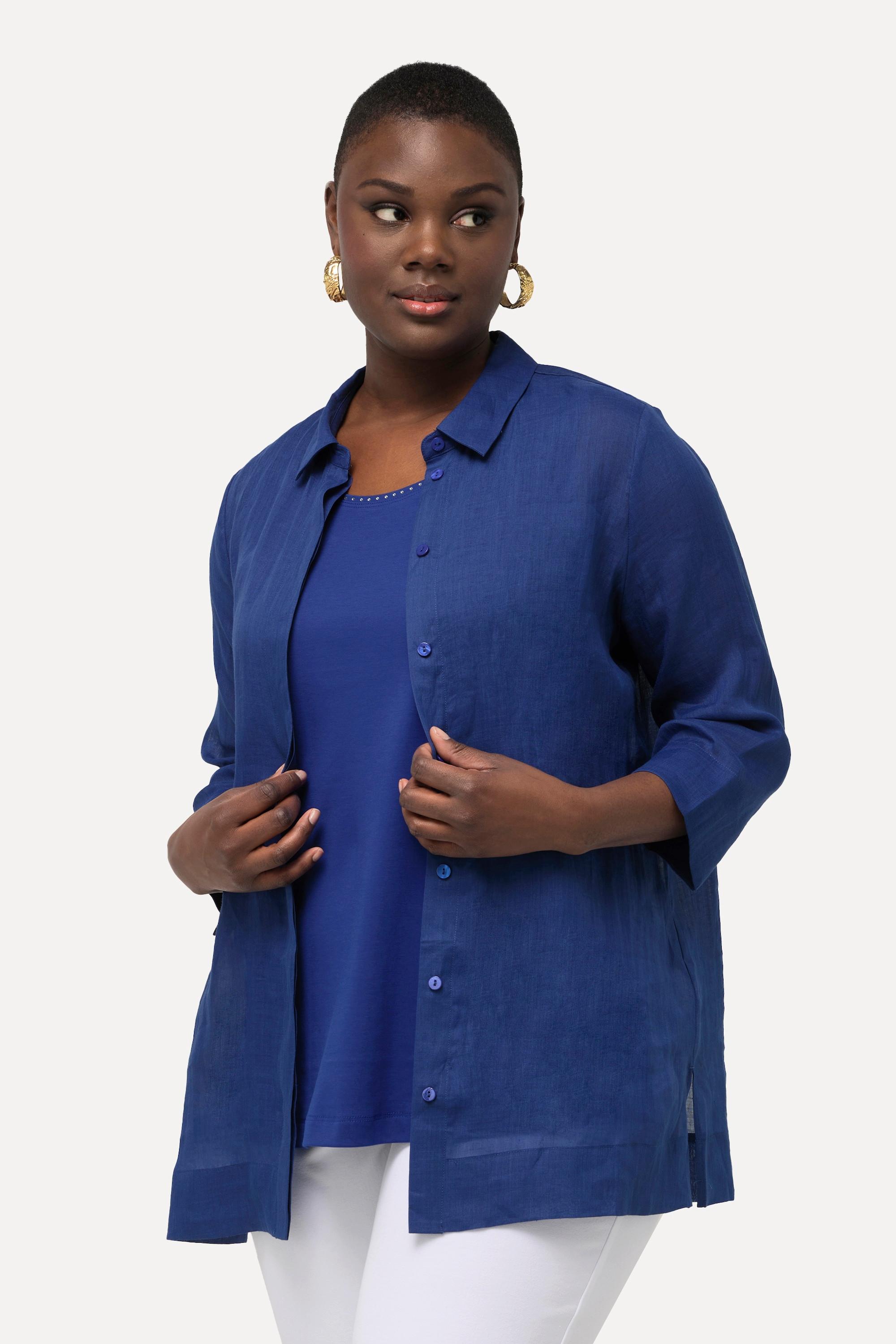 Ulla Popken Blouse Ramie Col Chemise Manches 3/4  