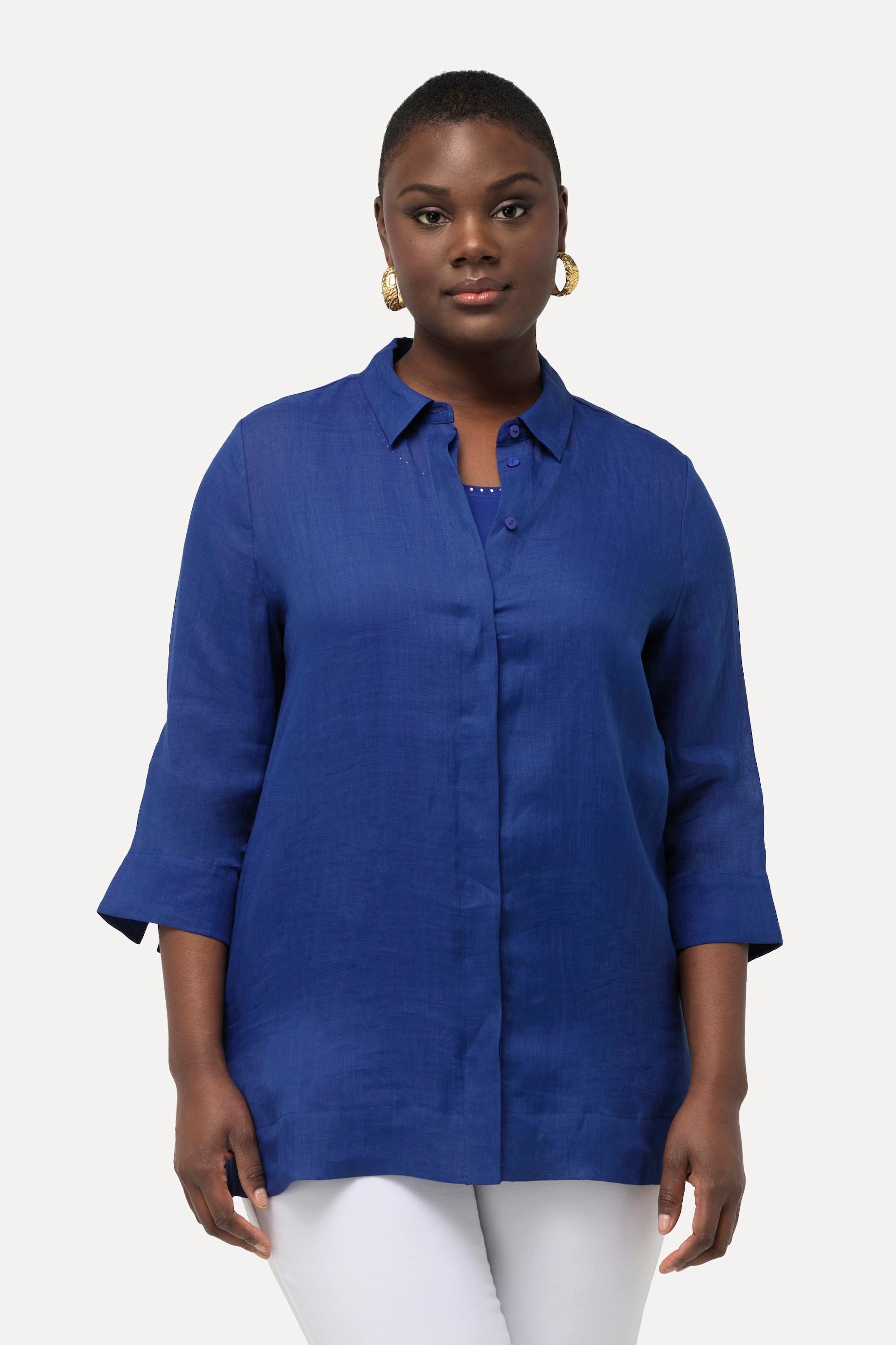 Ulla Popken Blouse Ramie Col Chemise Manches 3/4  