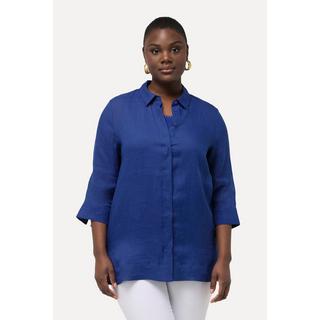 Ulla Popken  Blusa in ramiè con collo da camicia e maniche a 3/4 