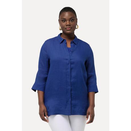 Ulla Popken  Blusa in ramiè con collo da camicia e maniche a 3/4 