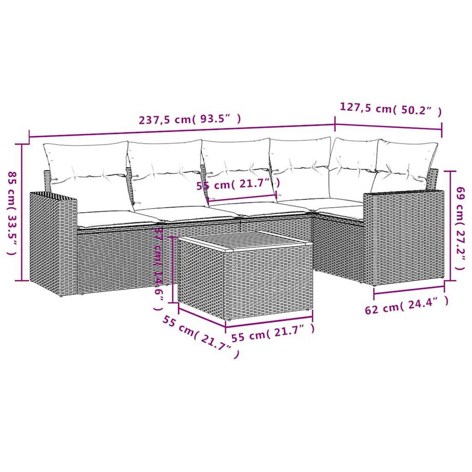 VidaXL set divano da giardino Polirattan  