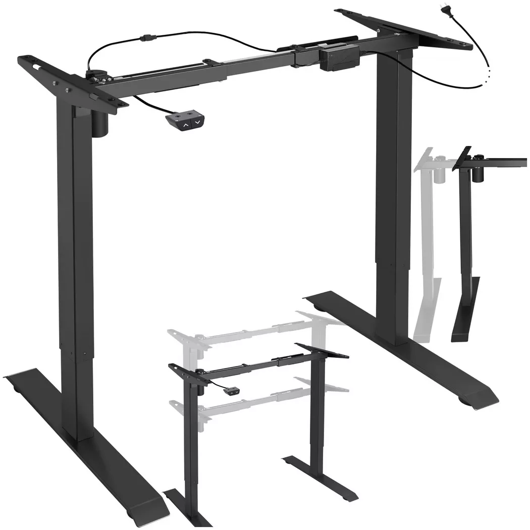 Tectake - Bureau Assis Debout Pied de Bureau Réglable en Hauteur Électrique, 65 CM, Charcoal Black
