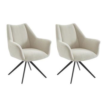 Lot de 2 chaises avec accoudoirs en tissu et métal noir - Beige - KARDESA de Maison Céphy