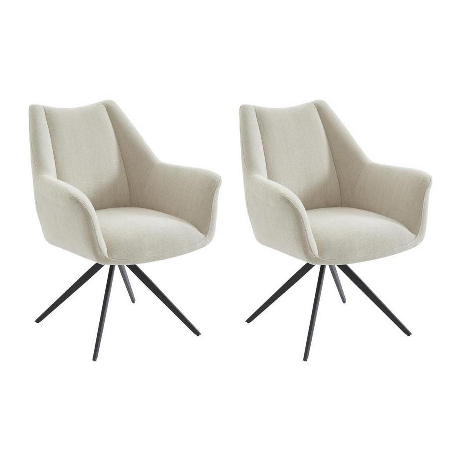 Sedia con braccioli in Tessuto e Metallo Nero Beige - Lotto di 2 - KARDESA della Maison Céphy