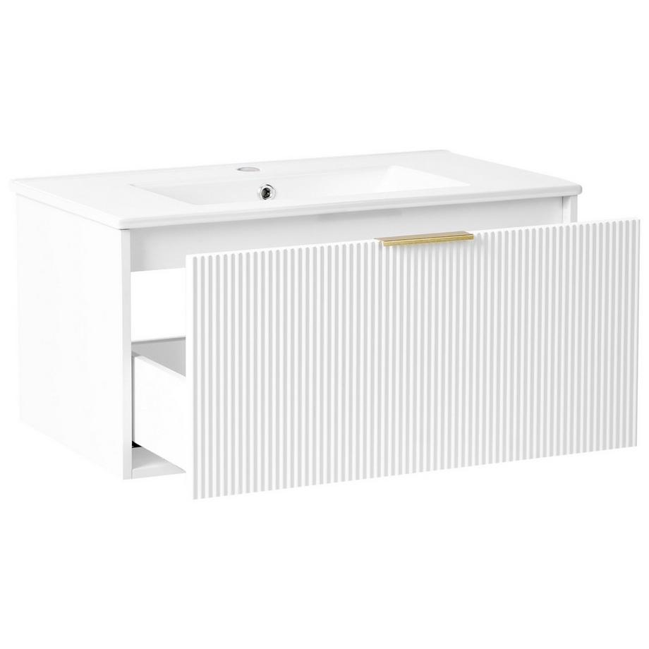 Beliani Wandmontierter Waschtischunterschrank mit Waschbecken aus MDF-Platte Modern TILCARA  