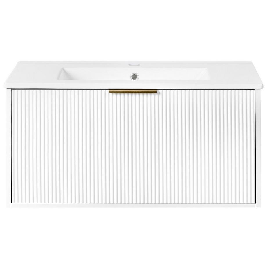 Beliani Wandmontierter Waschtischunterschrank mit Waschbecken aus MDF-Platte Modern TILCARA  