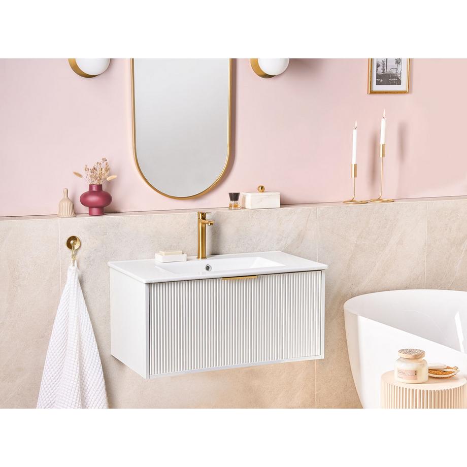 Beliani Wandmontierter Waschtischunterschrank mit Waschbecken aus MDF-Platte Modern TILCARA  