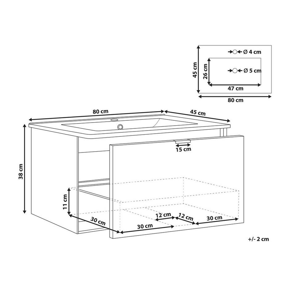 Beliani Wandmontierter Waschtischunterschrank mit Waschbecken aus MDF-Platte Modern TILCARA  