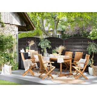 Beliani Table avec chaises et parasol en Acacia Traditionnel MAUI  